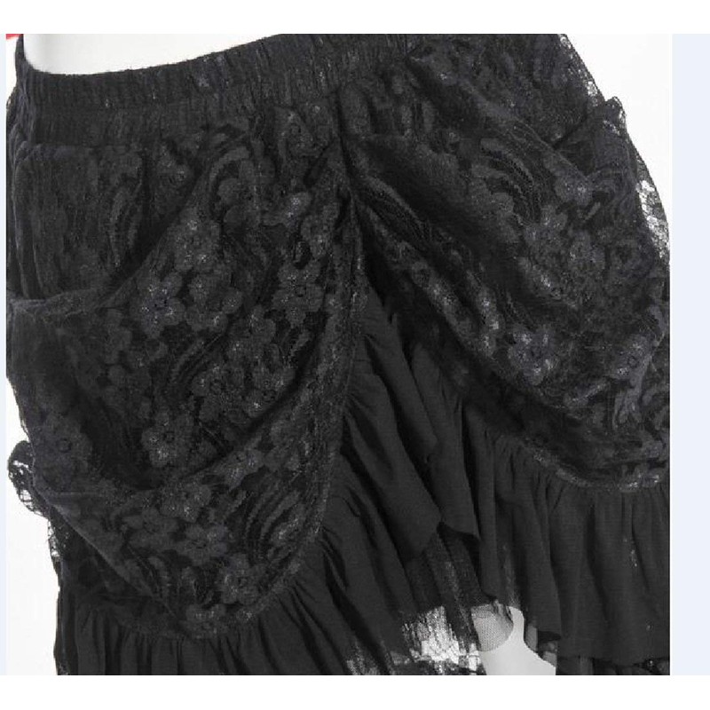 Women's Steampunk Gothic Black Lace Long Skirts - Pleated