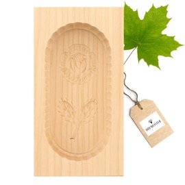 HOFMEISTER® Butter Mould for 250 g Butter, 19 cm, Rose, Hand Carved in Germany, Butter Shape for Decorating, Square Camber Shape, Butter Model Made of Native Maple Wood
