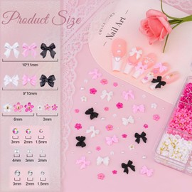 1000 Pieces 3D Nail Decoration Sets, Nail Charm Bow, Love Heart Flower, Nail Charms with Beads, Nail Art Decorations with Tweezers and Wax Pen