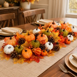 50Pcs Thanksgiving Artificial Pumpkins Set with Leaves Acorns and Pine Cones for Autumn Festival Home Table Decoration