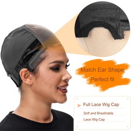 PORSMEER Lace Wig Cap with Grip Band for Holding Wigs in Place, 4 x 5 Wider Transparent Lace for Lace Front Wig, Non-Slip Cap for Glueless Wig (Black)