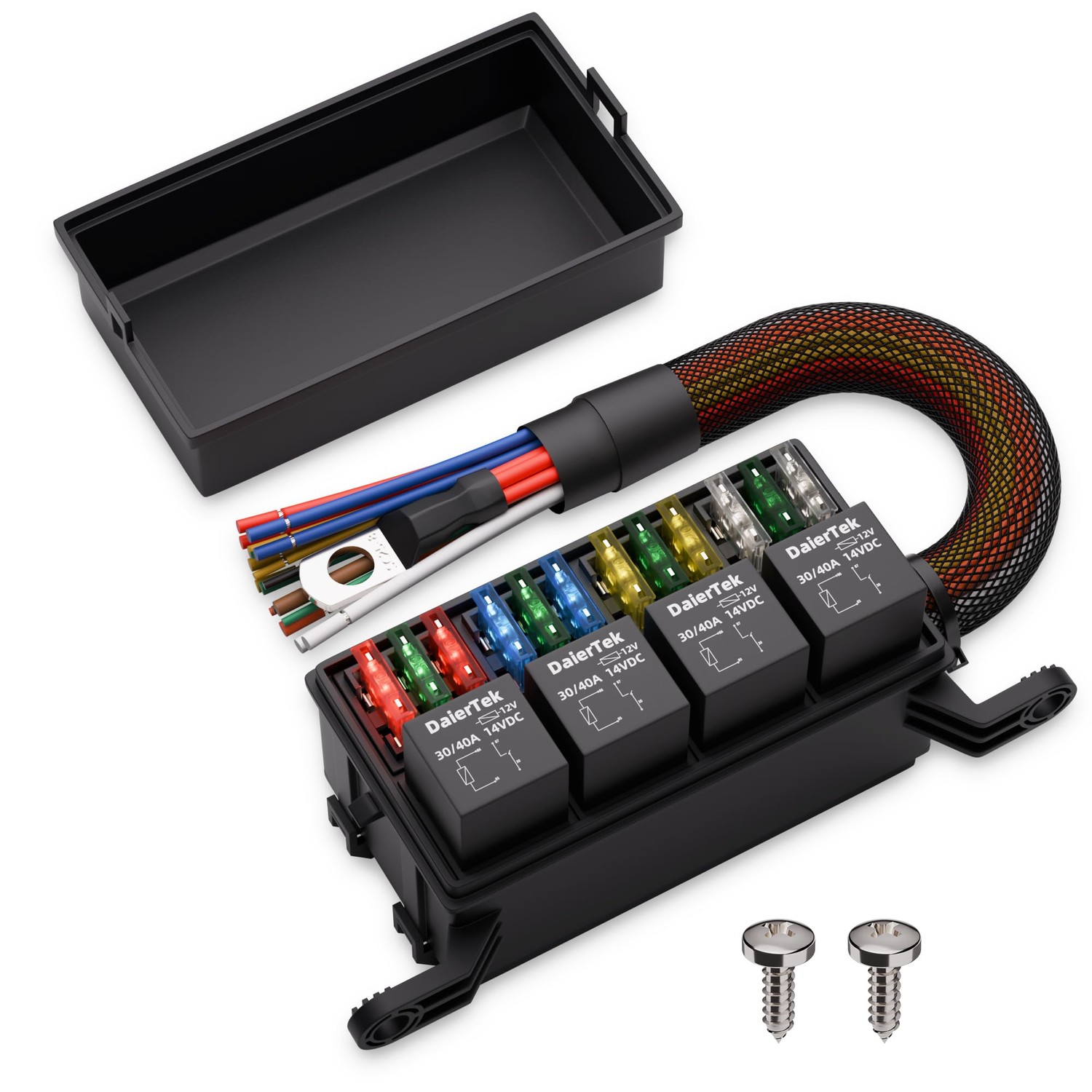 DaierTek Waterproof 12v Relay Fuse Box 12 ATO/ATC Fuse and 4 Way Relay ...