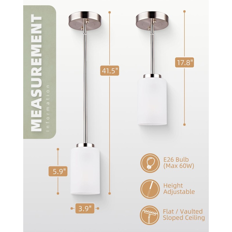 WYNEYET 3 Pack Mini Pendant Light, Brushed Nickel Hanging Ceiling