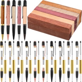 Colarr 10 Set Pen Making Kit Include 10 Woodturning Pen Kit 10 Exotic Wood Pen Blanks Twist Ballpoint Pen Kit with Refill Copper Pen Turning Supplies for DIY Pen Making Classroom Teacher Student Gift