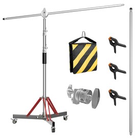 LOMTAP LOMTAP C Stand with Boom Arm, Stainless Steel Photography Heavy Duty Light Stand, 10ft/3m Adjustable Height, Mobile Wheeled Base with Spring Buffer for Studio Equipment