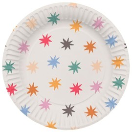 Folat 26861 Decoration White with Colourful Star Plate Starburst 23 cm Pack of 8 Cheerful and Colourful Party Tableware for Children and Adults Birthday, Multicoloured