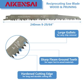 AIKENSAI S1531L - Hojas de sierra alternativas de madera de 240 mm 5TPI para corte rápido de madera compatible con Milwaukee Makita Dewalt Ryobi, etc