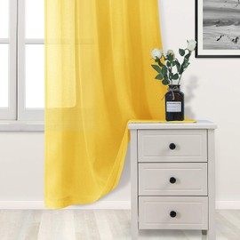 DWCN Sheer Curtains for Living Room Bedroom - Faux Linen Grommet Window Voile Sheer Curtains 52 x 54 inch Length, Yellow, Set of 2 Panels