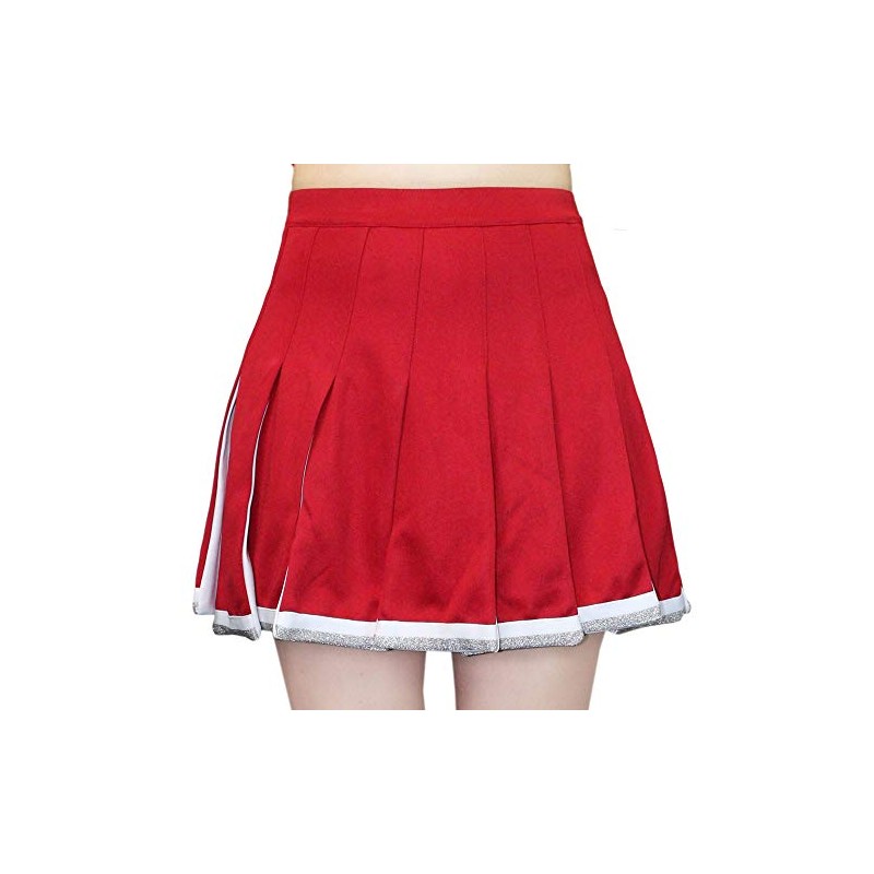 Danzcue Falda plisada de animadora para adulto, Escarlata/Blanco, L