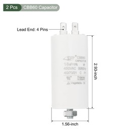 YOKIVE 2 Pcs 18uF CBB60 Running Capacitor, Run Capacitor with 4 Pins Screw, AC 450V Start Up Motors, Great for Air Compressors, Pumps (White, 75x40mm)