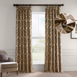 HPD Half Price Drapes Room Darkening Curtains Faux Silk Jacquard French Pleated Curtains for Living Room (1 Panel), 25 X 84, Astoria Taupe & Bronze