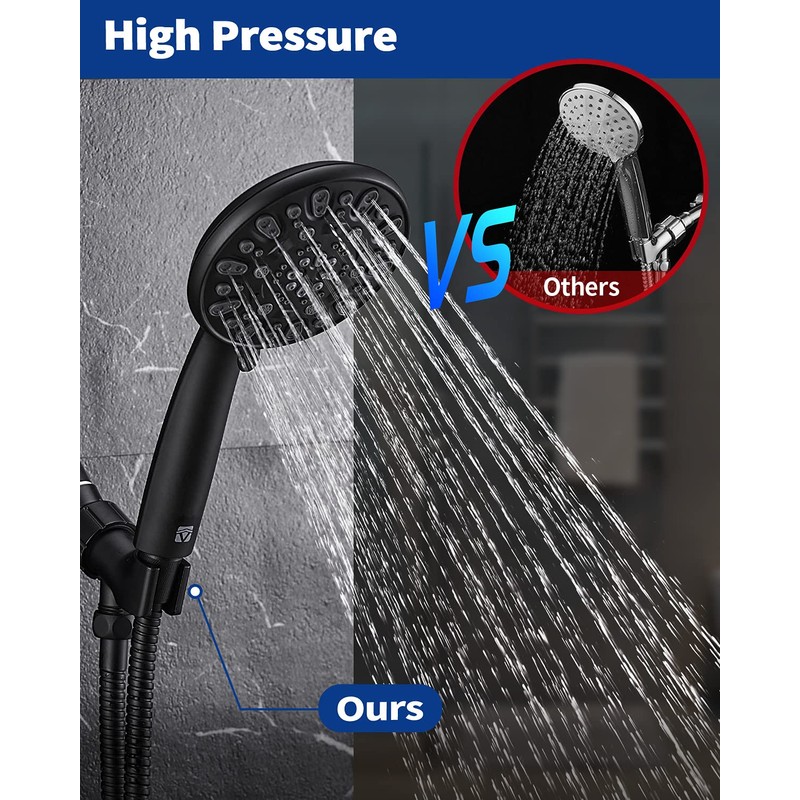 High Pressure Handheld Shower Head VMASSTONE 7-Spray Setting Showerhead Kit