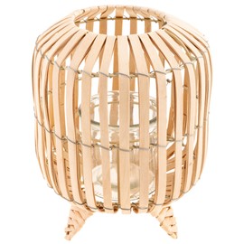 Karma, Boho Wicker Lantern, Hand-Crafted Wicker Candle Holder for Table, Decorative Outdoor Lantern for Patio, Natural