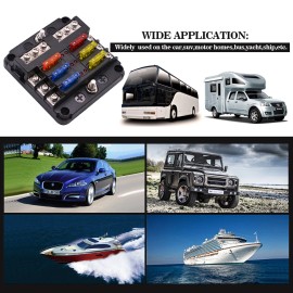 ZXMT 6-Way Car Marine Fuse Box Block Holder with LED Indicator For 12V/24V