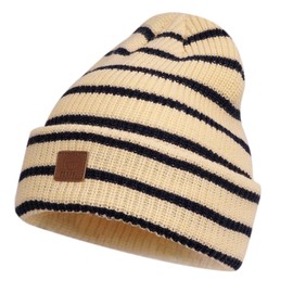 Clakllie Knit Cuffed Beanie Hats for Women Men Daily Sailor Skull Cap Unisex Winter Warm Knitted Ski Cap Watch Cap,Cream