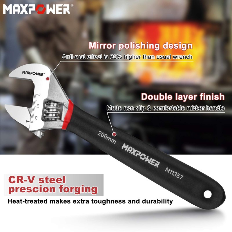 MAXPOWER Adjustable Spanner 200mm, Adjustable Wrench Shifter Spanners with Soft