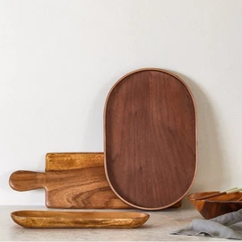 JAJU Oval Walnut Wood Tray_34cmx22cm, Brown Brown_FRFR / 자주 JAJU 오발형 월넛 우드 쟁반_34cmx22cm, 브라운브라운_FRFR