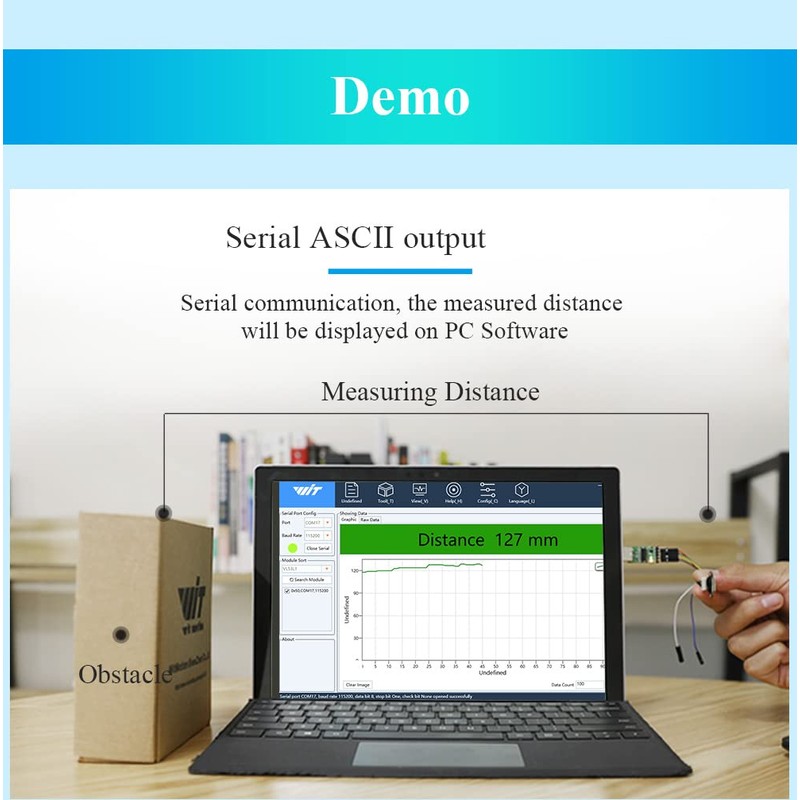 WitMotion WT-VL53L1 Laser Ranging Sensor, 4 meter measurement, 5-36V UART,