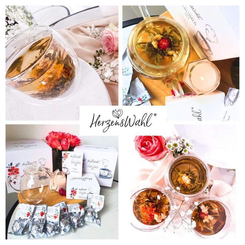 HerzensWahl Tea Flowers Gift Set with Pot | 6 x