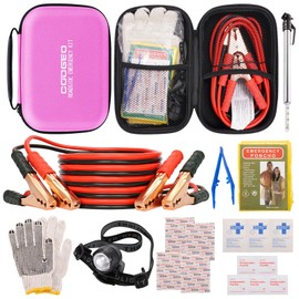 Car Roadside Emergency Kit with Battery Jumper Cables,Car Accessories for Men or Women,Automotive Safety Kit for Car,Vehicle, Truck or SUV,Gifts for Men or Him, Pink