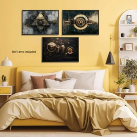 XRZ Abstract Canvas Wall Art Set of 6 – Industrial Geometric Prints – Modern Office Wall Decor – 24x16 Inch Unframed Panels