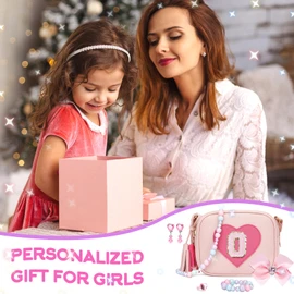 KKXIU Gifts For 3 4 5 6 7 8 Year Old Girls Dress Up Jewelry Kids Toys Toddler Purse Heart Little Girl Bag, Pink