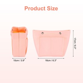 QUARKZMAN Pocket Organiser Insert, Portable Felt Organiser Bags with Press Stud Multiple Compartments Pocket Lining for Curved Satchel, Carry Bag (17cm x 10cm x 16cm, Pink), Pink