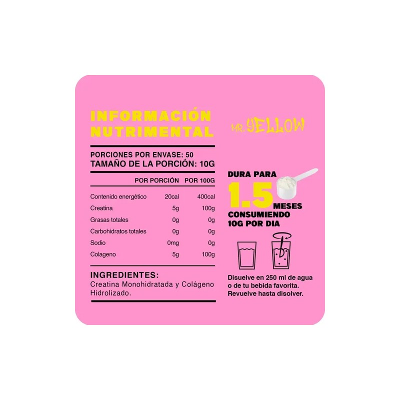 Suplemento Monohidratada Creatina Colágeno Mr. Yellow 500g