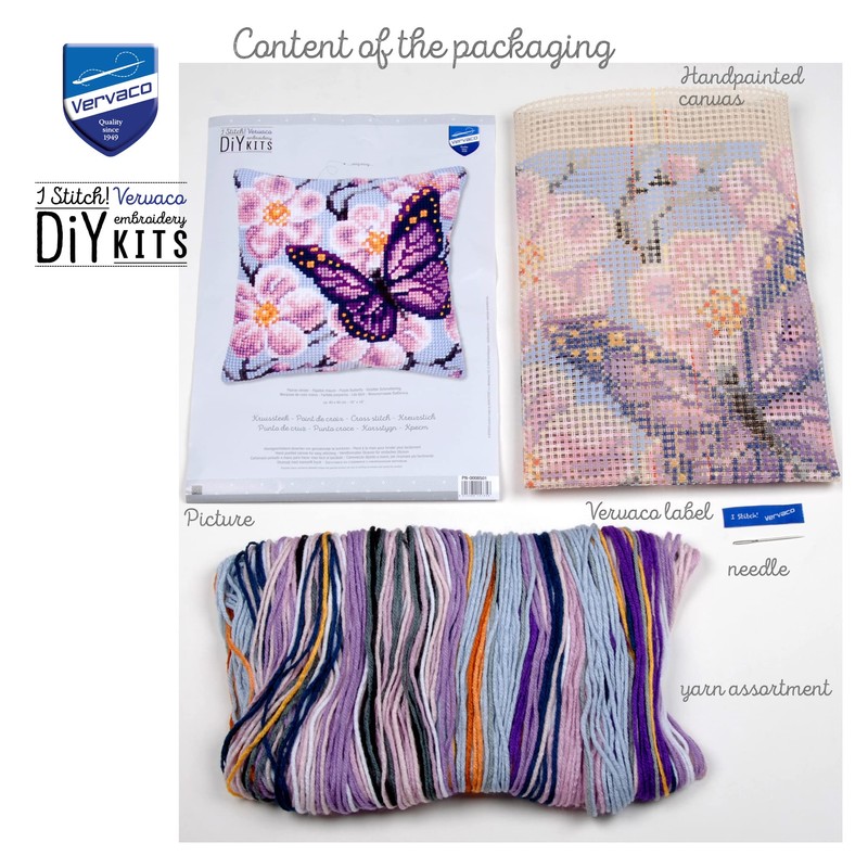 Vervaco 1200R Butterfly Cross Stitch Cushion, Multi-Colour
