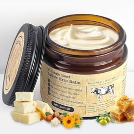 Bálsamo de Miel de Sebo de Res para Piel Sensible: 100% Orgánico Alimentado con Pasto Crema Hidratante Vintage de Sebo para Cara y Manos Agrietadas Crema Nutritiva No Grasa con Aceite de Oliva