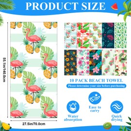 10 Packs Microfiber Beach Towel 28 x 55 Inch Oversized Large Quick Dry Thin Beach Towels for Pool Camping, Sand Free Lightweight Blanket for Women Adults Travel Swimming Picnic Sport(Vivid Style)