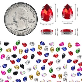 Dropower Sew on Rhinestones 175PCS 10 × 14 mm Glass Jewels Diamond Rhinestones Kit Metal Flat Back Rhinestones Prongs Setting Sewing Claw Tear Drop Shape Gems for Crafts, Clothes, Shoes Black