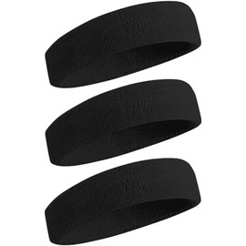 Sweatband Sport Headband for Men & Women Moisture Wicking Athletic Cotton Terry Cloth Sweatband for Tennis, Basketball, Running, Gym, Working Out (Black)