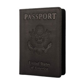 Genuine Leather Passport Holder Travel Wallet RFID Passport Cover Case for Women Men (Black)