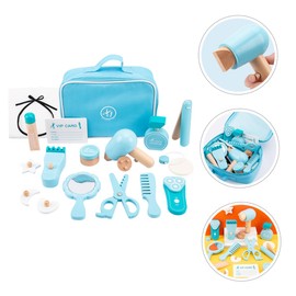 Gogogmee 1 Set Wooden Toddler Toys Shaving Set Kids Toys Wooden Hair Salon Kit Wooden Hair Stylist Toy Barber Hair Cutting Toys Pretend Toy Set Haircut Set Sky-blue Child Cosmetic Suite