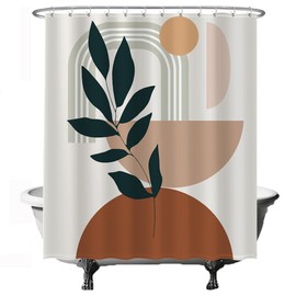 Ulticool Shower Curtain - Natural Sun Rainbow Abstract Aesthetic - 180 x 200 cm - Anti-Mould - Washable - Waterproof - with 12 Rings - White Brown Green