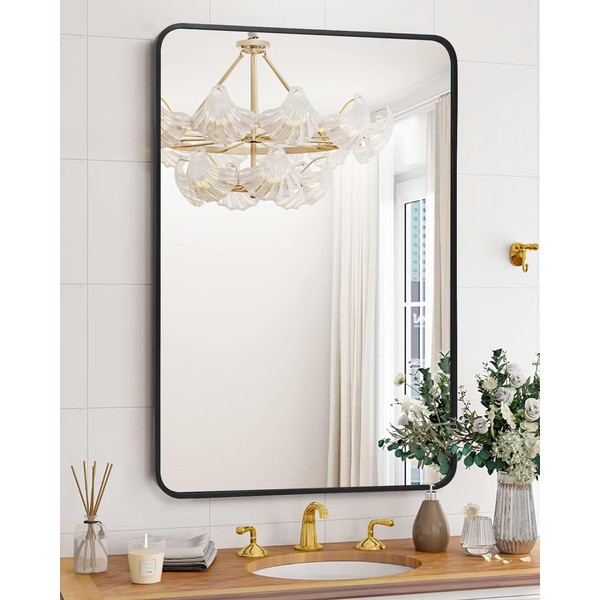 Amyove Black Metal Framed Bathroom Mirror for Wall - 24X36