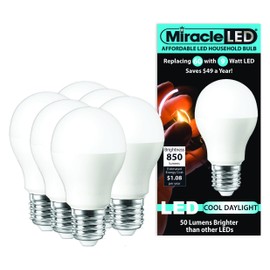 MiracleLED 604726 9W Affordable Household Bulb 850 Lumens Perfect A19 Household Replacement Light, Cool White, 6-Pack