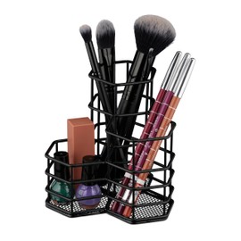 Relaxdays 3 Compartments Hexagonal Brush Holder Height 12.5 x Width 12.5 x Depth 12.5 cm Wire Pen Cup Desk Colour Choice
