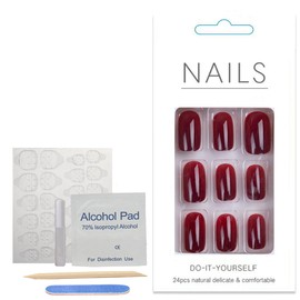 WeddHuis Press On Nails Fake Nails Acrylic Gel Glue on Nails (Short, Oval/Almond) (Red Brown) Pack of 24