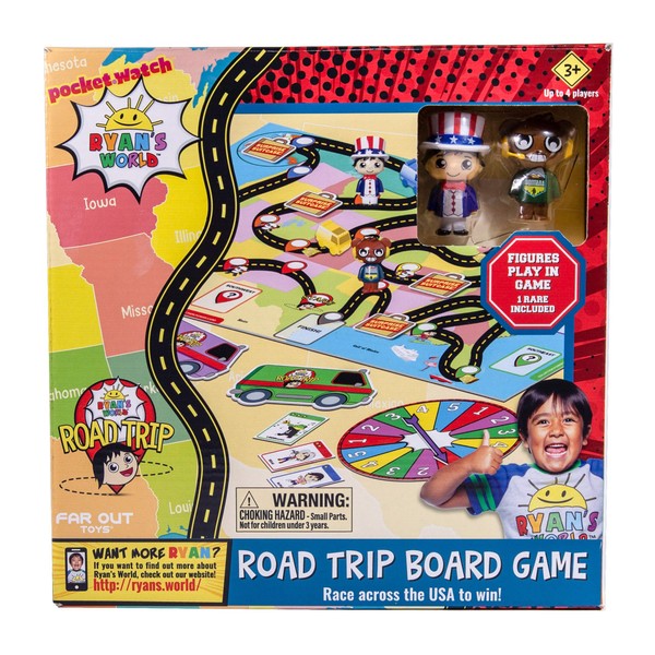 Far Out Toys Ryan’s World Road Trip Board Game | Includes Collectible Figurines, Micro Figure Cards, and Surprise Suitcase Tiles | A Journey Through All 50 States! for Ages 3 and Up