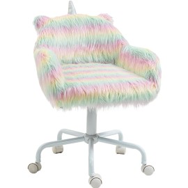 Modern Fluffy Unicorn Office Chair Mid-Back Adjustable Armrest Eco-Friendly 5-Star Swivel Wheel White Base Vanity Makeup Chaircolor: Pink, size: 54*50*64cm