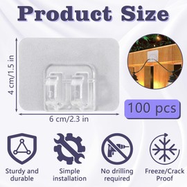 100 Pcs Hooks for Outdoor String Lights, Outdoor Light Hooks with Adhesive Strips, String Light Hooks Light Hanging Hooks, Clips for Outdoor String Lights (100)