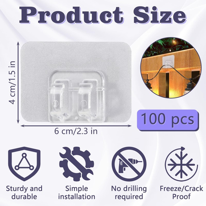 100 Pcs Hooks for Outdoor String Lights, Outdoor Light Hooks