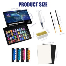 Shimmer Watercolor Paint Set, 12 Colors Glitter Metallic Watercolour Painting Sets, Solid Pearl Water Color Paints for Artists, Amateur Hobbyists and Painting (36 Colors)