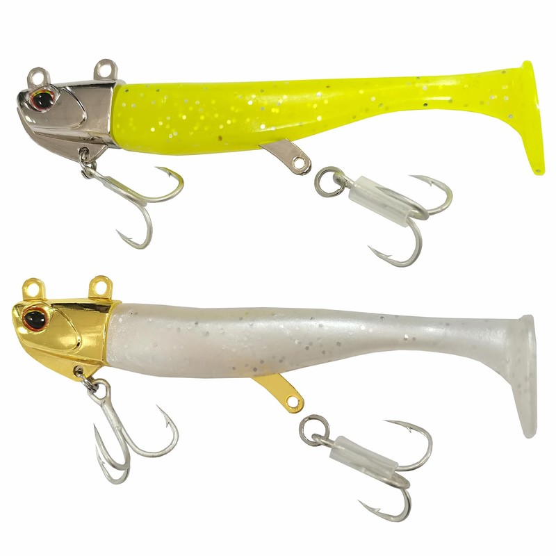 Kmucutie 5 pcs Fishing Metal Head Soft Lures jig Set