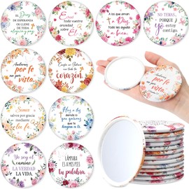 Vicenpal 40 pcs Inspirational Spanish Flower Bible Verse Scripture Portable Round Pocket Mini Mirrors Flower Mini Pocket Mirrors Bulk Christian Gifts for Women Church Religious Party Favors