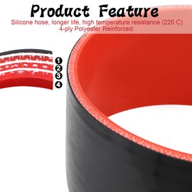 TuoLauthon ID 6 Inch(152mm) High Temperature 4-Ply Reinforced Straight Silicone Hose Performance Coupler with 2Pcs T-Bolt Clamps Suitable High Level Turbo Pipe Connecting