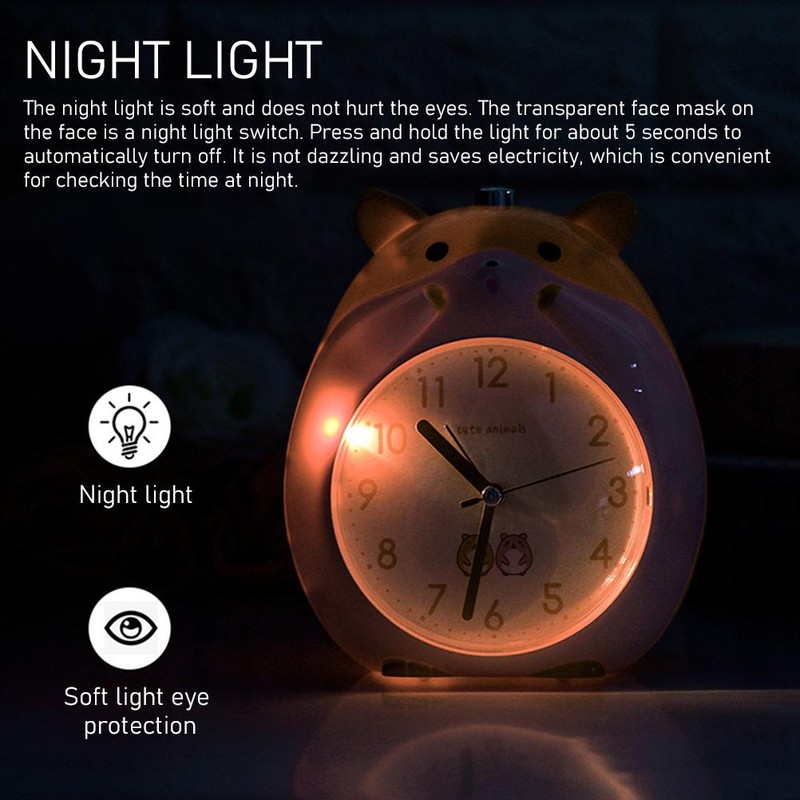 Children's Alarm Clock Snooze Function Cartoon Hamster Clock with Night