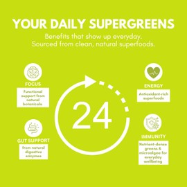 Scoop Nutrition Supergreens Powder with Botanicals & Enzymes | Spirulina, Chlorella, Matcha, Maca & Kale | Gut Health, Energy & Immunity | Vegan, No Added Sugar | 30 Servings 300g